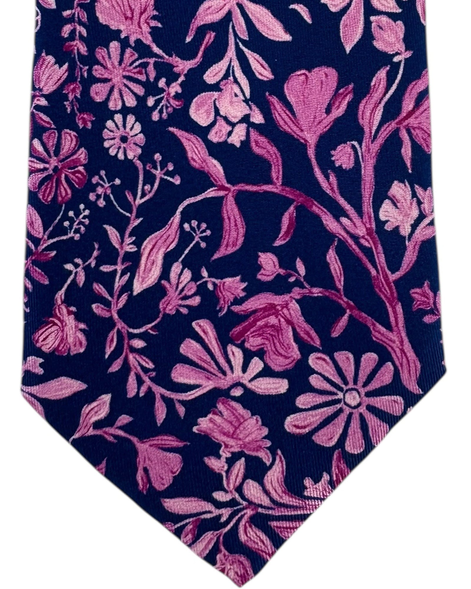 Leonard Paris Silk Tie Floral Dark Blue Pink