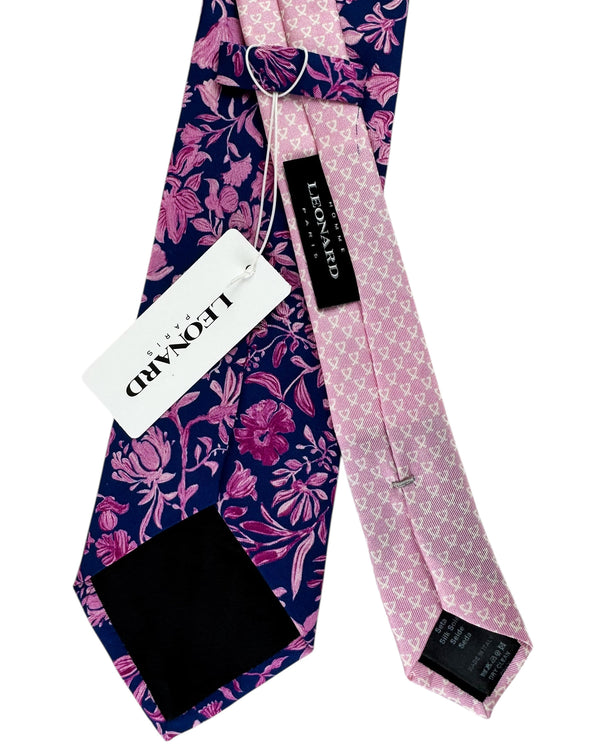 LEONARD ネクタイ ピンク 花柄 イタリア製 希少 美品 Leonard Paris Silk Tie Floral Dark Blue Pink - Tie Deals