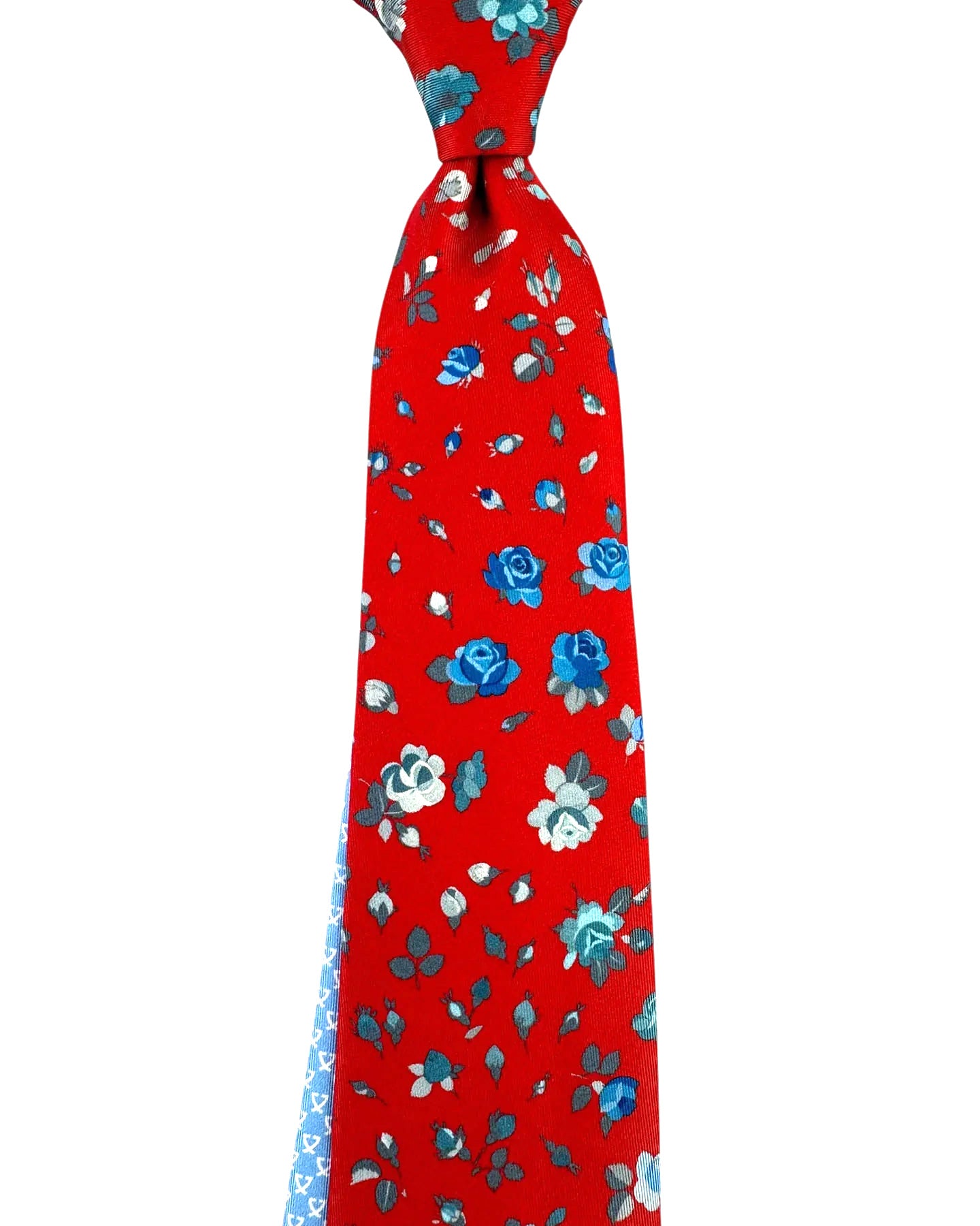 Leonard Paris Silk Tie Red Blue Rose Scatter Pattern