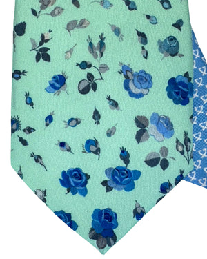 Leonard Paris Tie Mint Green Gray Blue Rose Garden