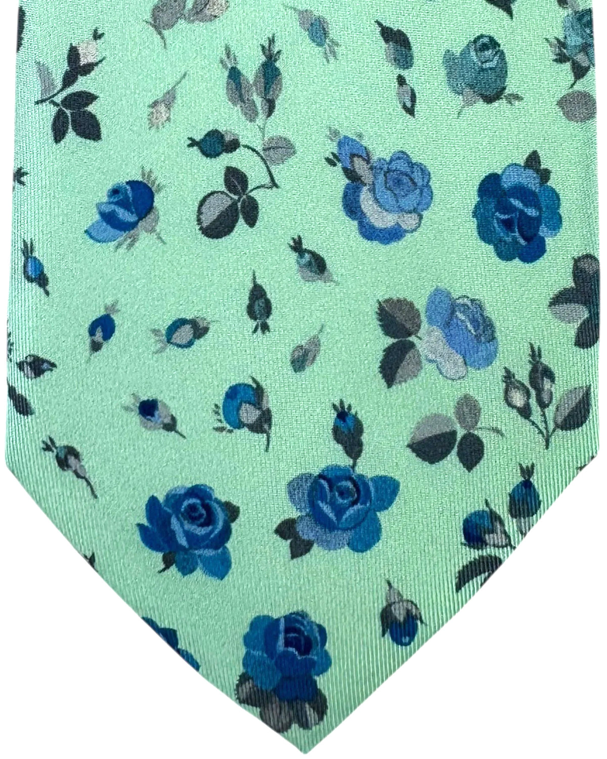 Leonard Paris Silk Tie Mint Green Blue Rose Garden