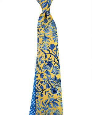 Leonard Paris Silk Tie Mustard Yellow Blue Floral Botanical