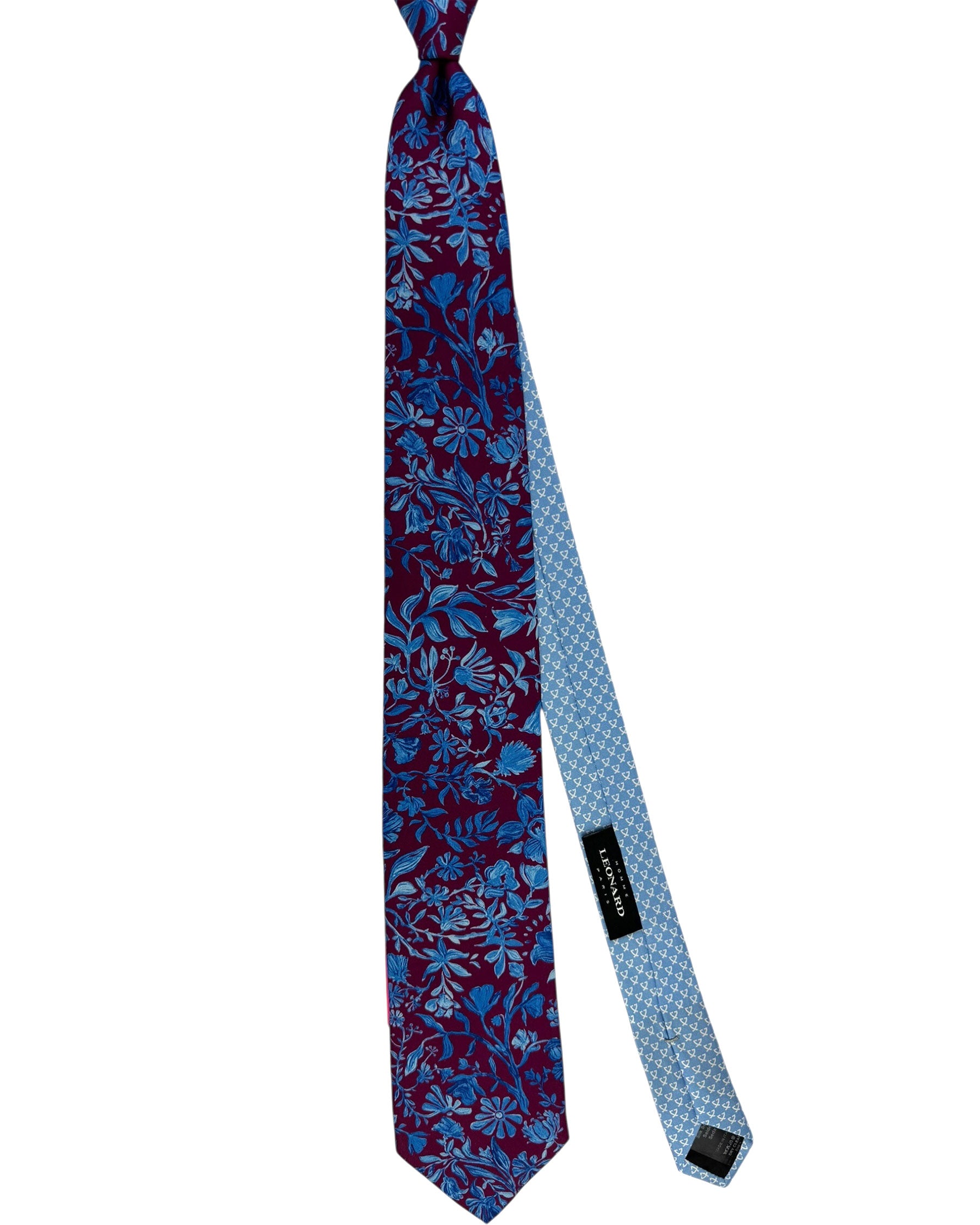 Leonard Paris Tie Maroon Blue Floral