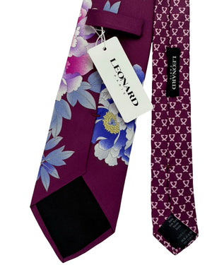 Leonard Paris Tie Purple Floral Blue Pink Orchids & Peonies