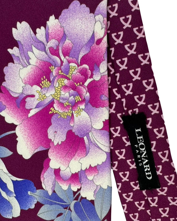 Leonard Paris Tie Purple Floral Blue Pink Orchids & Peonies - Tie