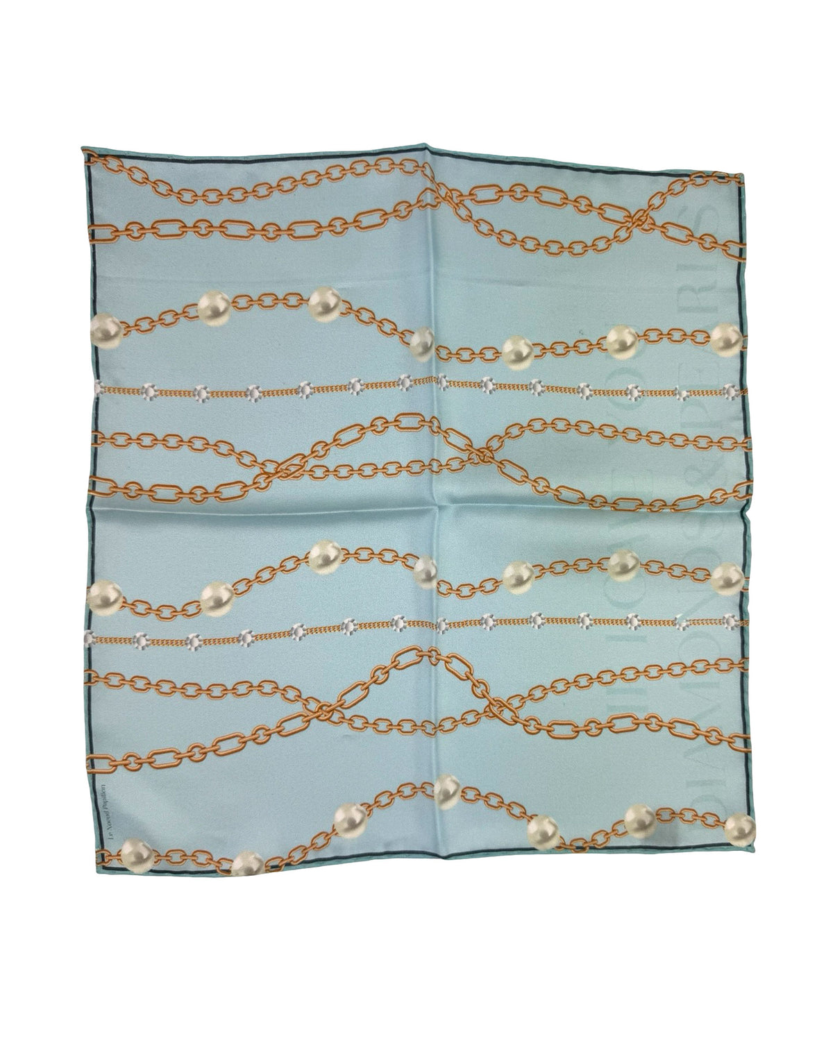 Le Noeud Papillon Silk Pocket Square Seafoam Gray Pearls & Chain FINAL SALE
