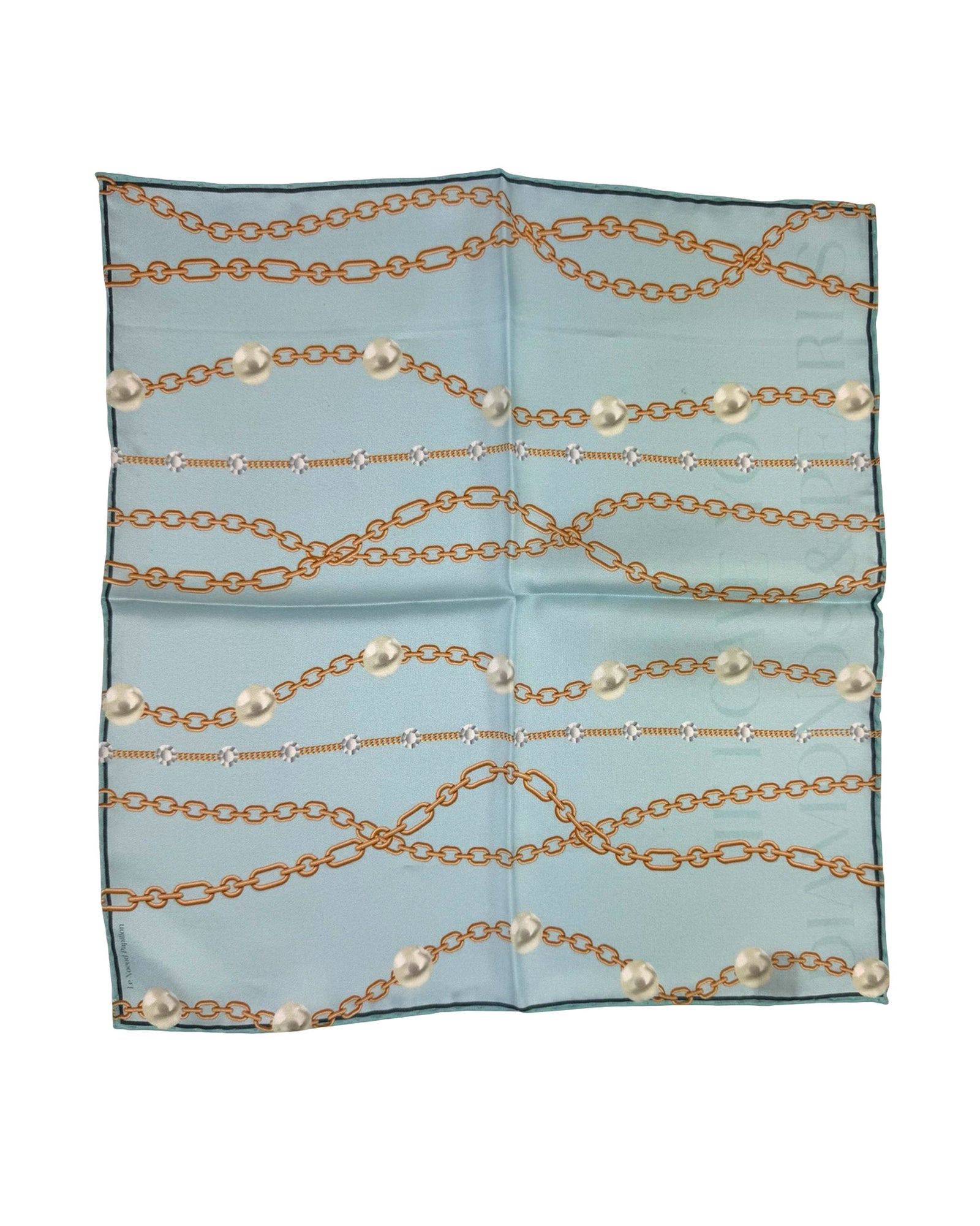 Le Noeud Papillon Silk Pocket Square Seafoam Gray Pearls & Chain FINAL SALE