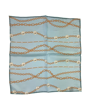 Le Noeud Papillon Silk Pocket Square Seafoam Gray Pearls & Chain FINAL SALE
