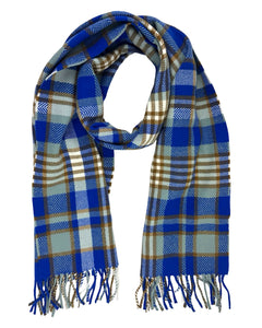 Loro Piana Scarf Royal Blue Brown Check Plaid - Wool Silk Shawl