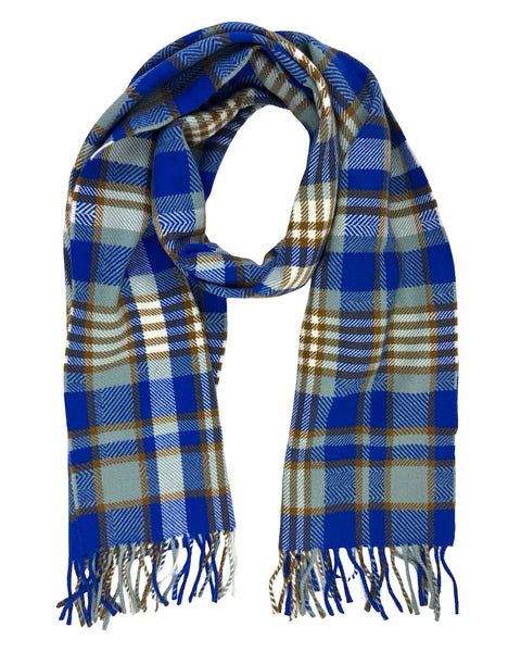 Loro Piana Scarf Royal Blue Brown Check Plaid - Wool Silk Shawl