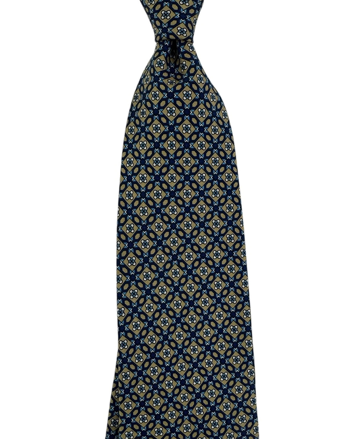 New E. Marinella Silk Tie Navy Blue Olive - Wide Necktie