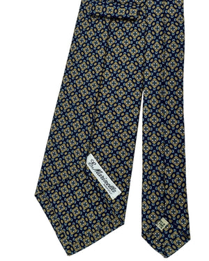 E. Marinella Silk Tie Navy and Tan Tie With Floral Diamond Motif- Wide Necktie