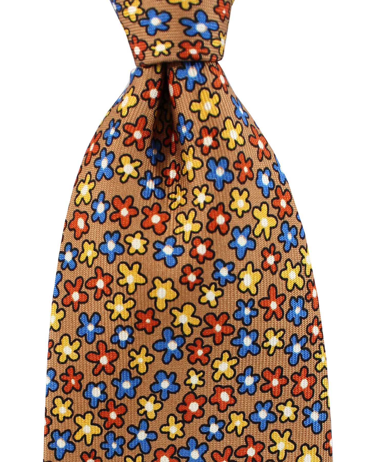 E. Marinella Tie Mustard Royal Blue Orange Stars Design
