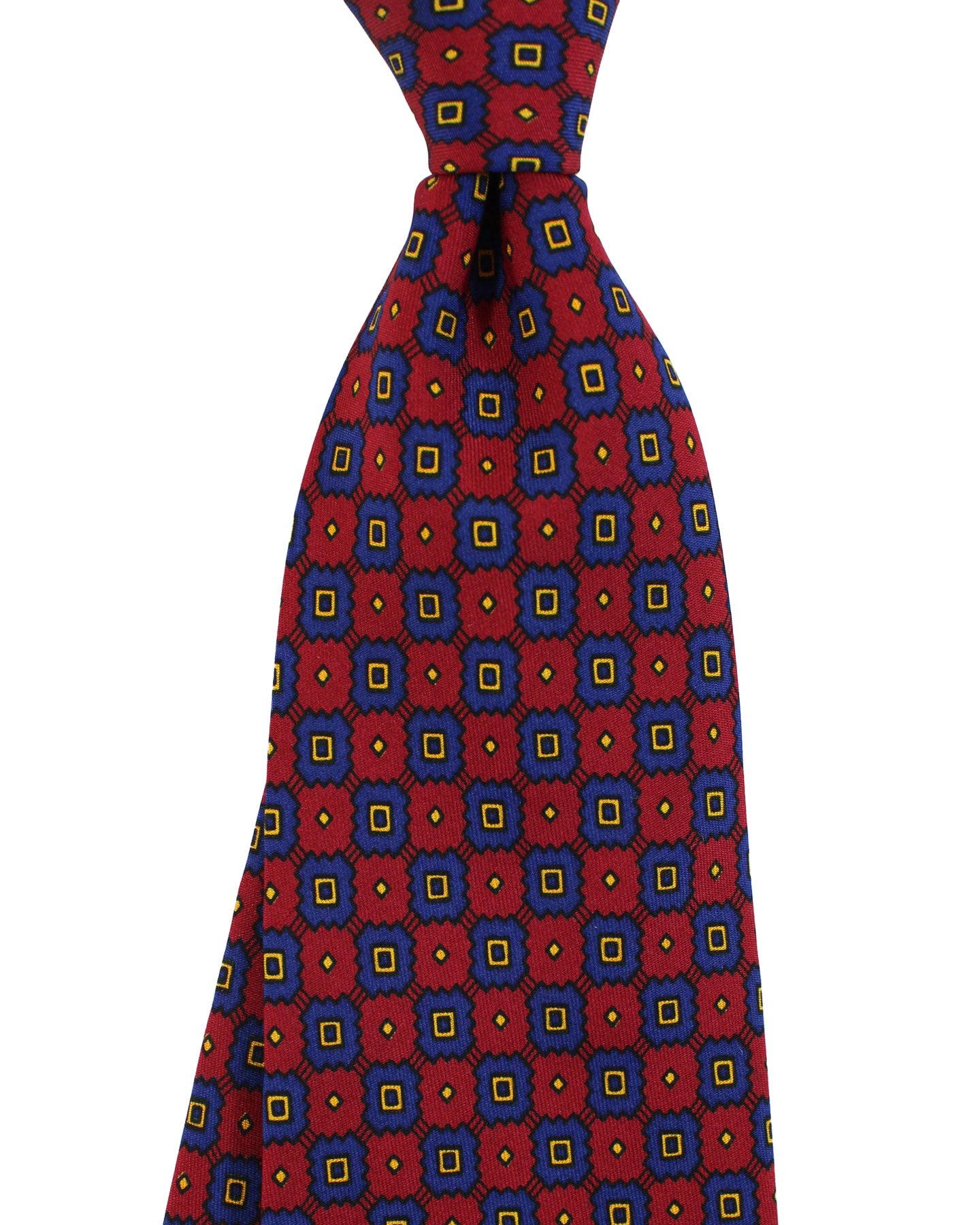 E. Marinella Tie Dark Red Royal Blue Geometric Design - Wide Necktie