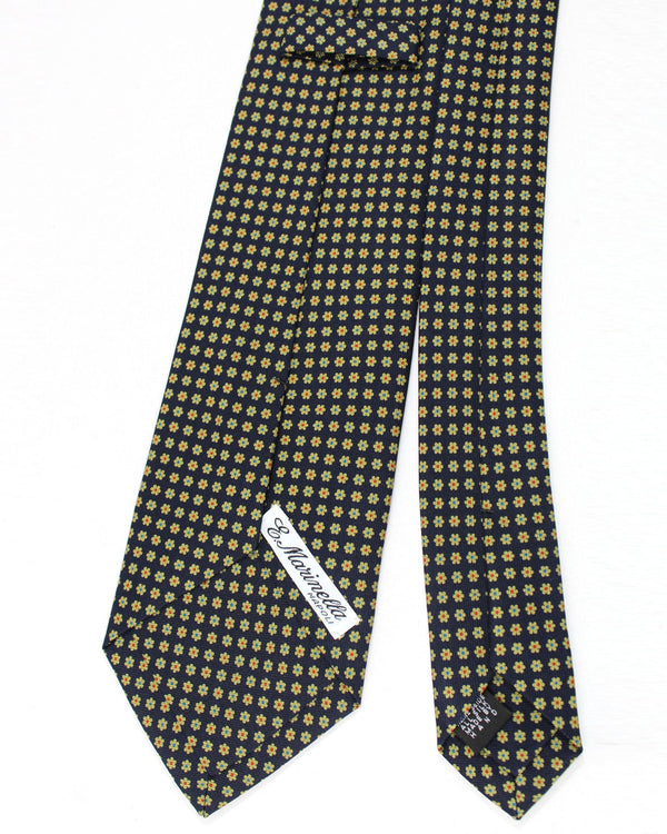 E. Marinella Tie Black Brown Gold Geometric Print SALE Sartorial