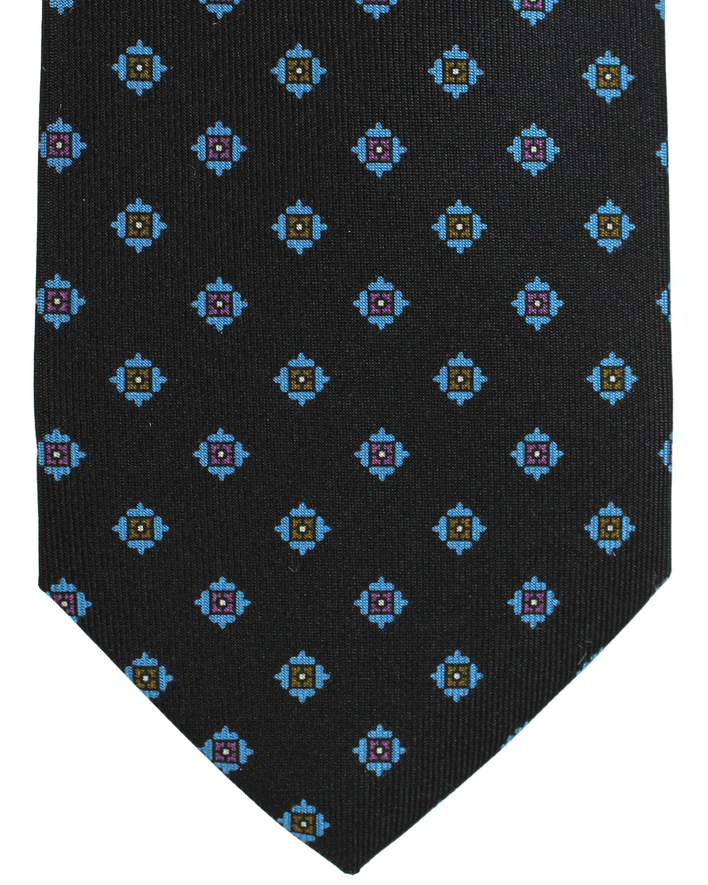 E. Marinella Tie Black Blue Micro Medallions Design