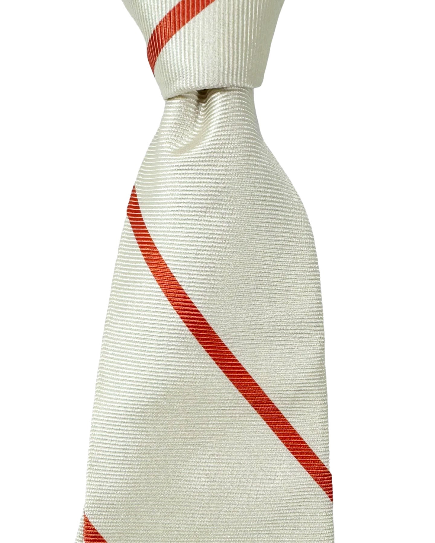 E. Marinella Tie White Silver Orange Stripes Design