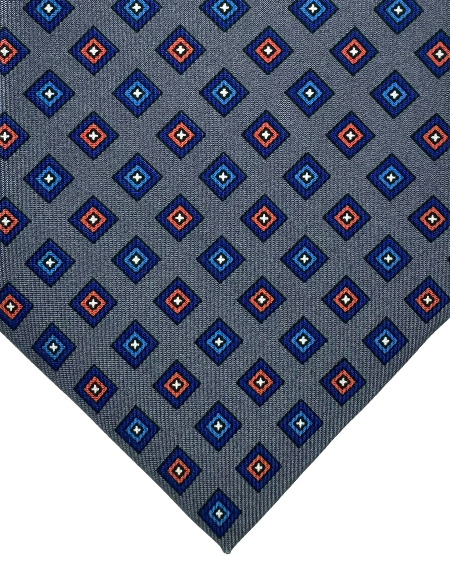 E. Marinella Tie Gray Squares Design - Wide Necktie