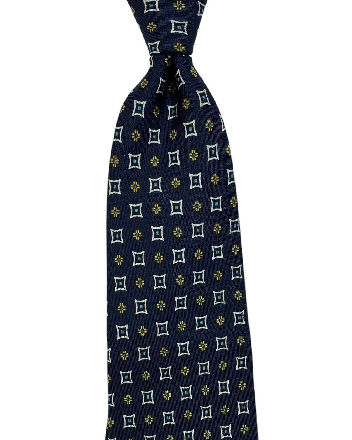 E. Marinella Silk Tie Navy Geometric Design - Wide Necktie