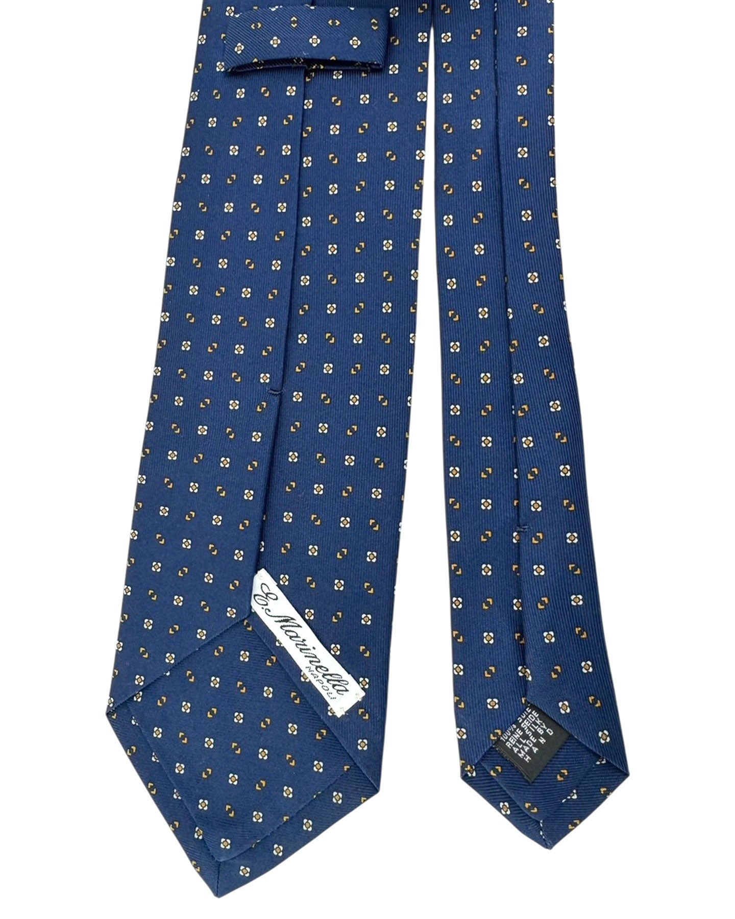 E. Marinella Silk Tie Navy Brown Geometric Design - Wide Necktie