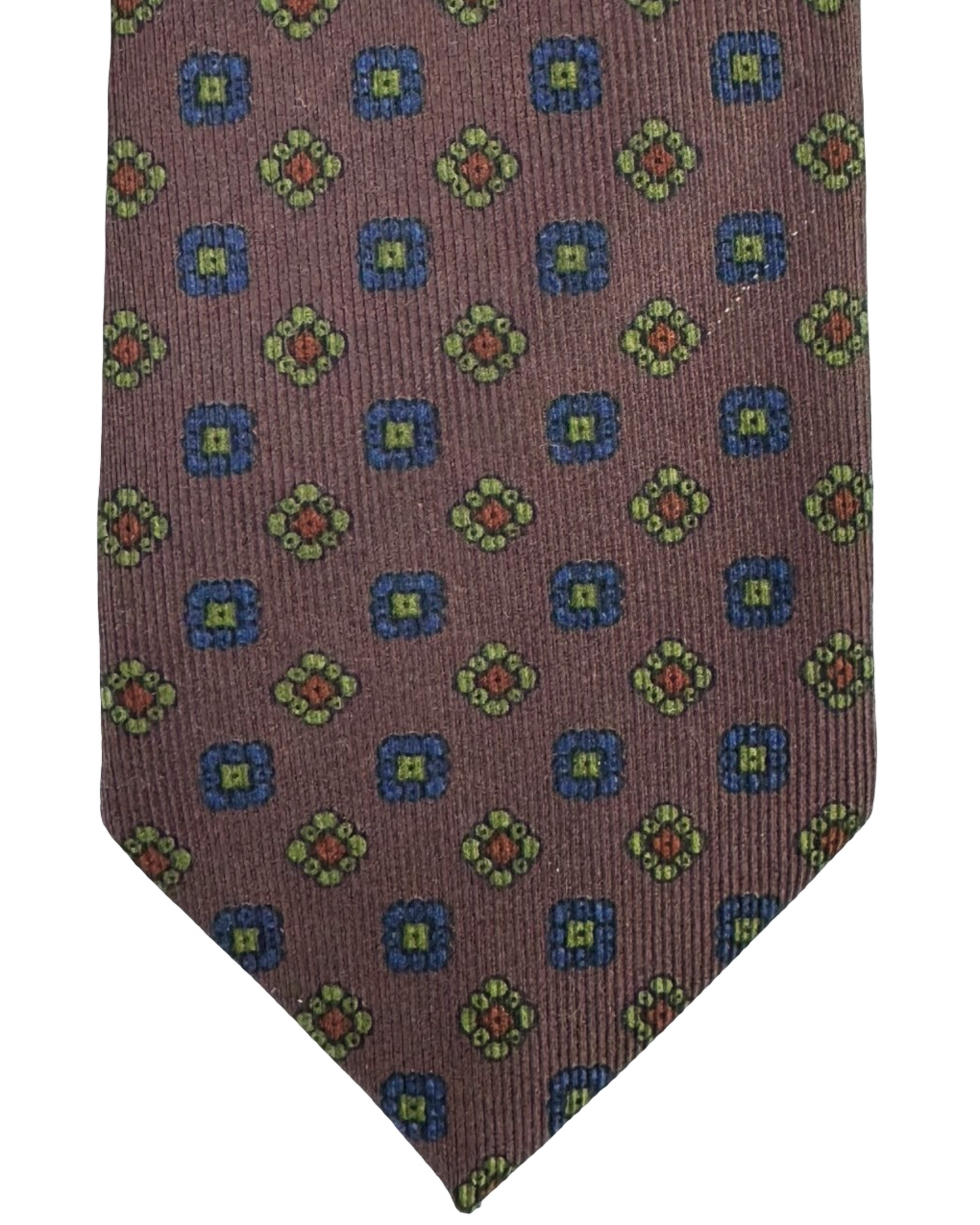 E. Marinella Silk Tie Brown Navy Green Geometric