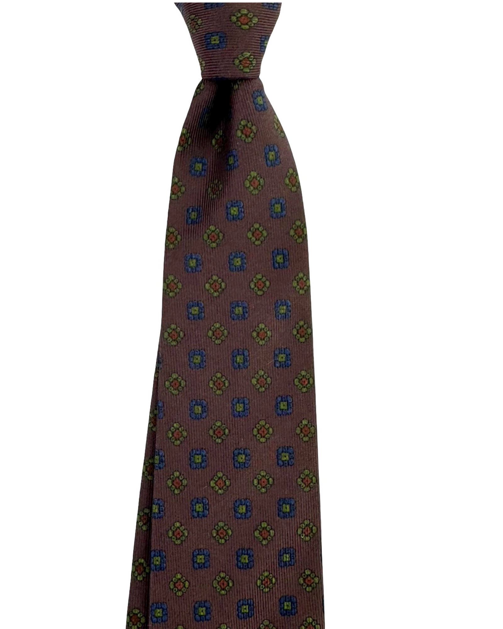 E. Marinella Silk Tie Brown Navy Green Geometric