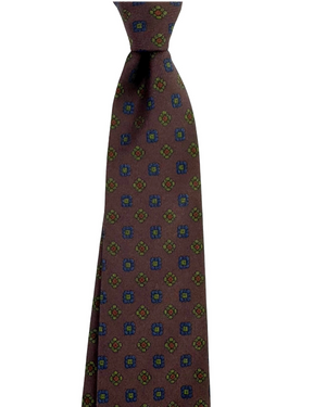 E. Marinella Silk Tie Brown Navy Green Geometric