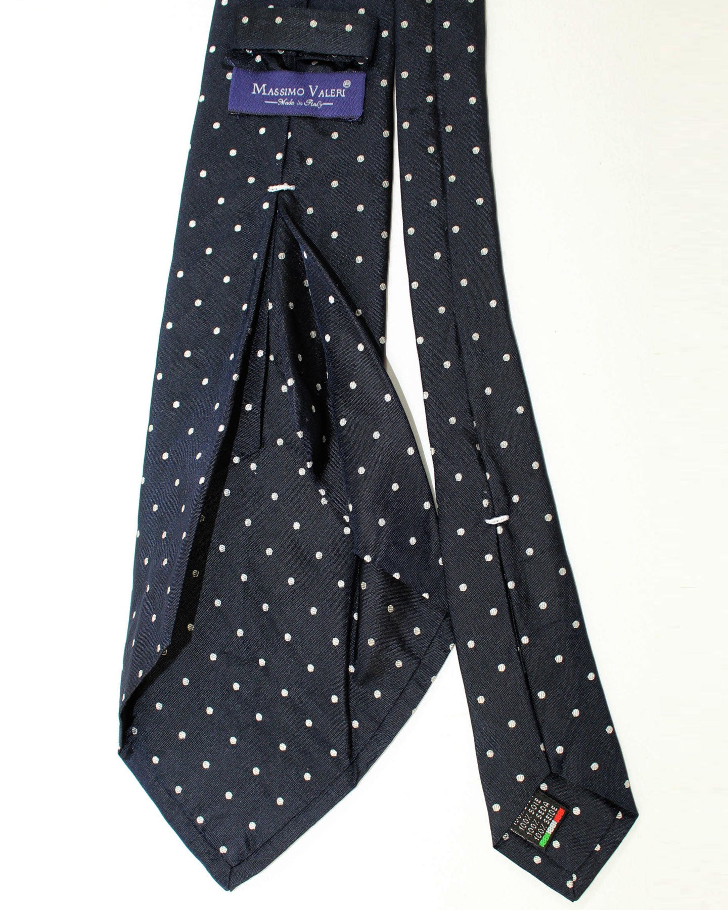 Massimo Valeri 11 Fold Tie Dark Blue Silver Dots - Elevenfold Necktie