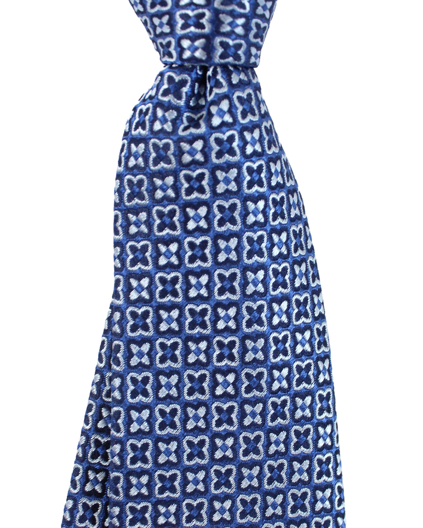 Massimo Valeri 11 Fold Tie Navy Gray Geometric - Elevenfold Necktie