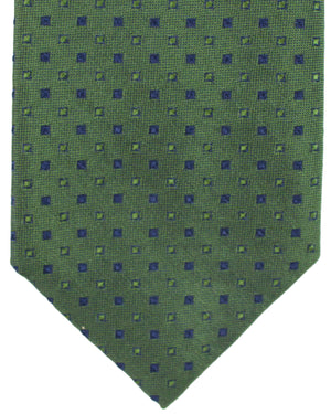Massimo Valeri 11 Fold Tie Green Mini Squares - Elevenfold Necktie