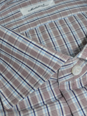 Mattabisch Dress Shirt Blue Navy Maroon Stripes Check 46 - 18 1/2 REDUCED - SALE