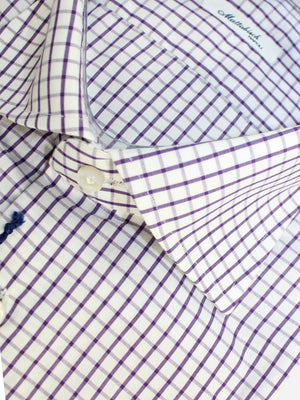 Mattabisch Dress Shirt White Purple Graph Check