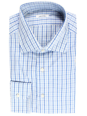 Mattabisch Dress Shirt White Blue Navy Check