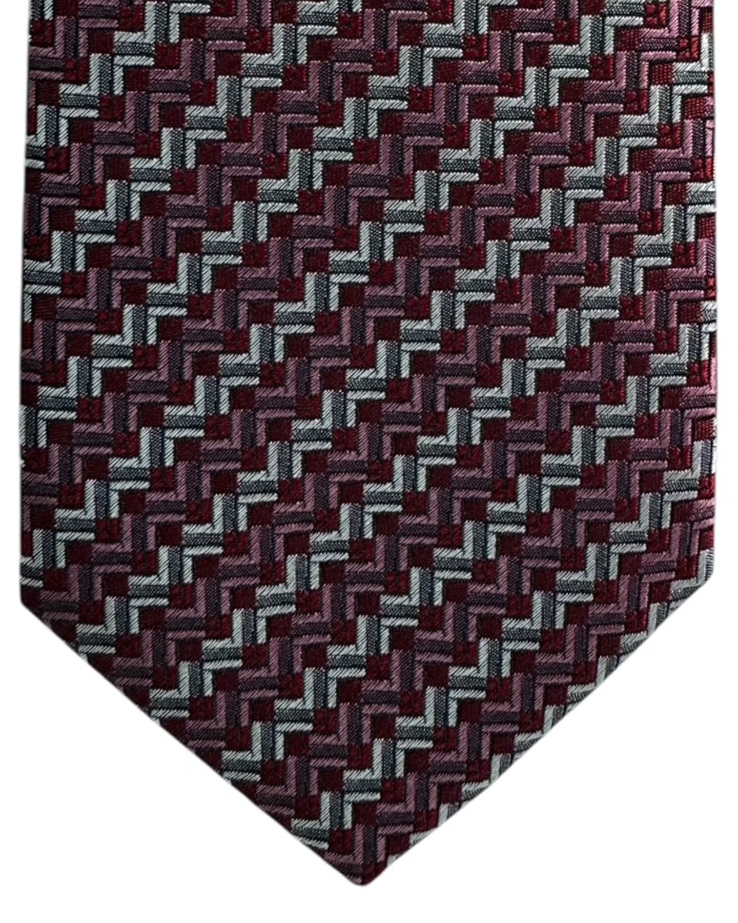 Missoni Tie Maroon Gray Pink Mini Herringbone Design