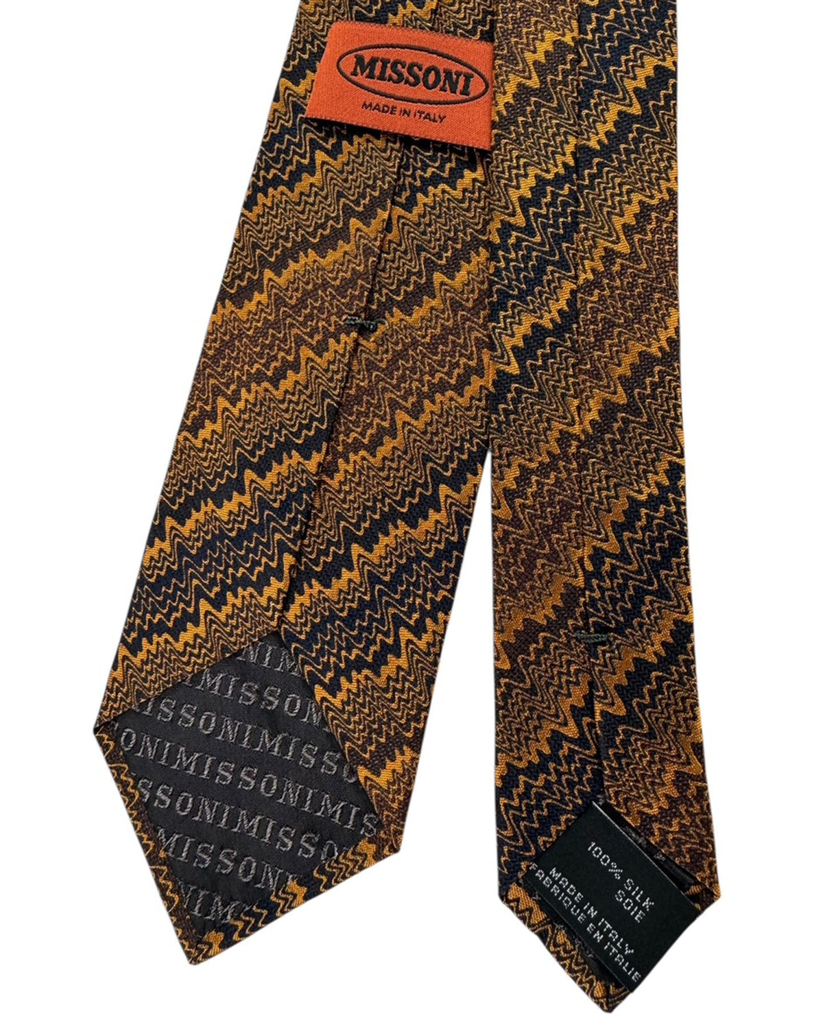 Missoni Tie Navy Gold Abstract Zigzag Weave