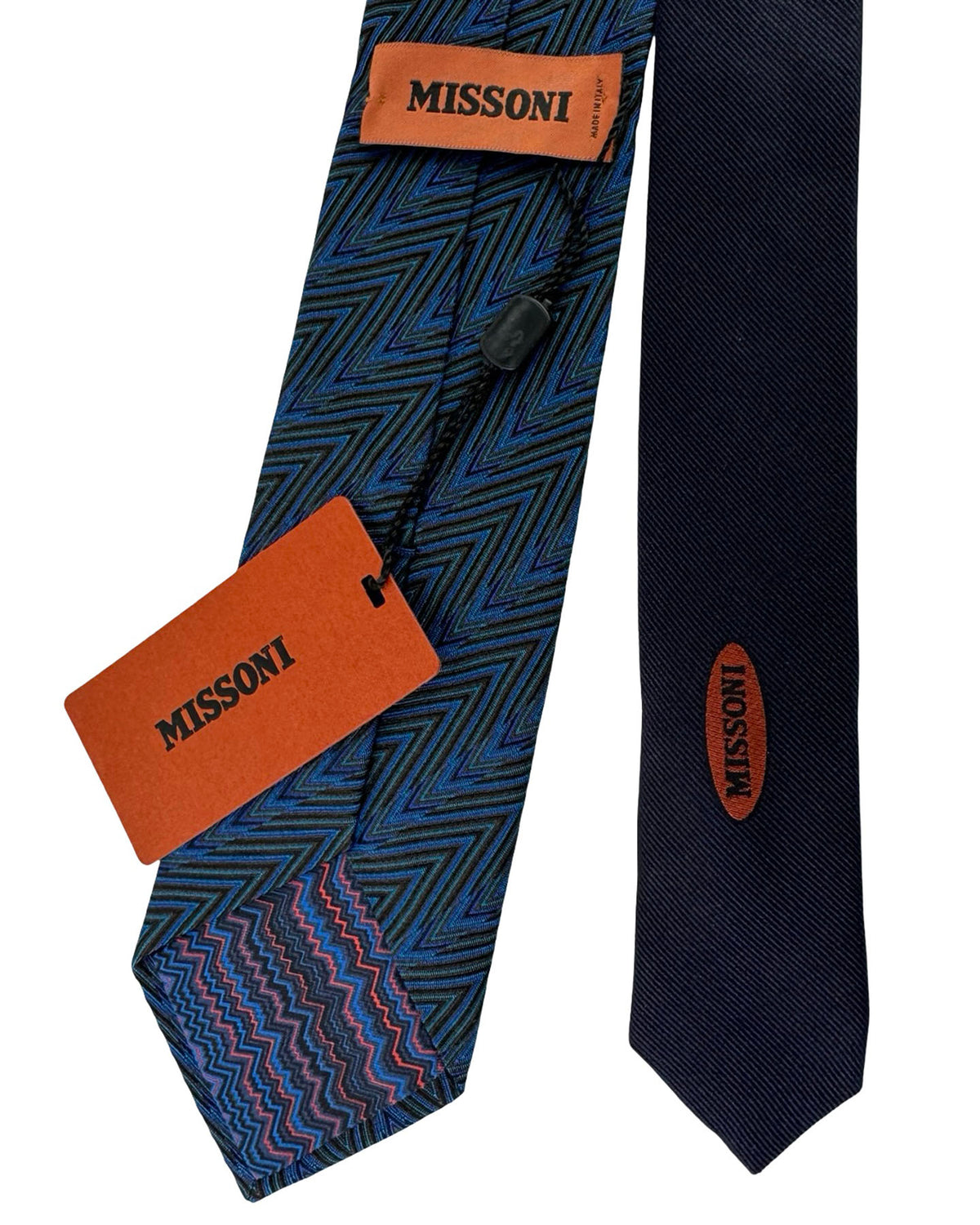 Missoni Silk Tie Blue Black Chevron Weave