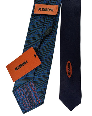 Missoni Silk Tie Blue Black Chevron Weave