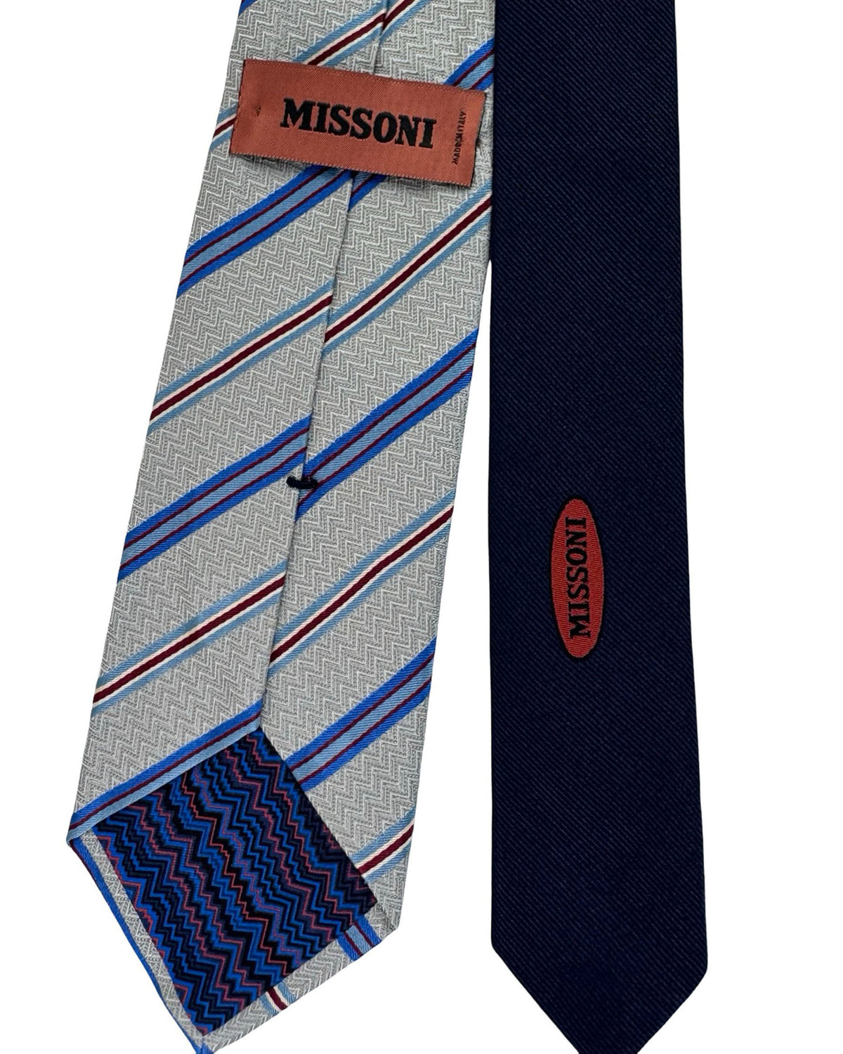 Missoni Silk Tie Blue And Fuchsia Stripe Pattern