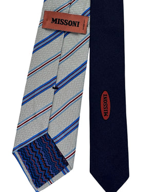 Missoni Silk Tie Blue And Fuchsia Stripe Pattern