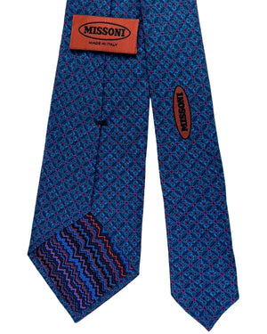 Missoni Silk Tie Blue And Teal Diamond Medallion Pattern