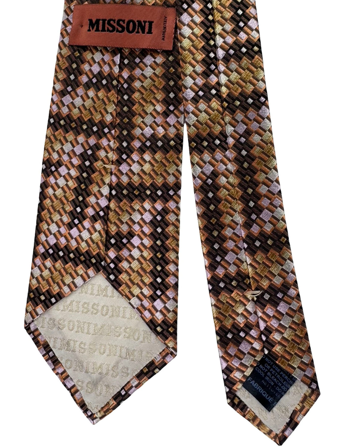 Missoni Silk Tie Brown And Tan Mosaic Geometric Pattern
