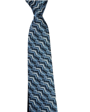 Missoni Silk Tie Metal Blue Navy Zig Zag Pattern