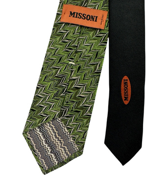 Missoni Silk Tie Light and Dark Green Zig Zag Pattern