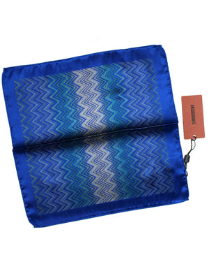 Missoni Silk Pocket Square Royal Blue Herringbone Design