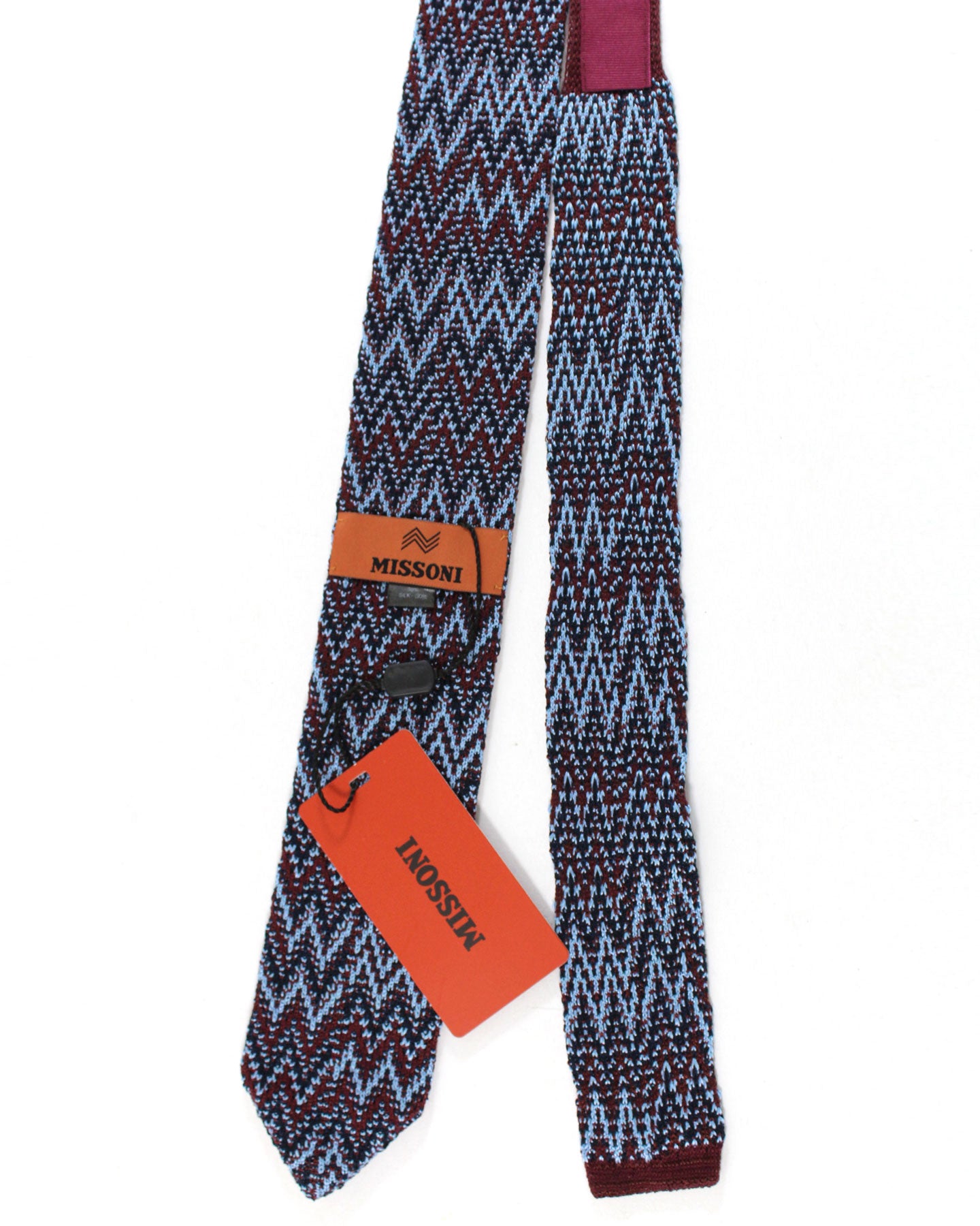 Missoni Knitted Tie Brown Blue Zig Zag Design
