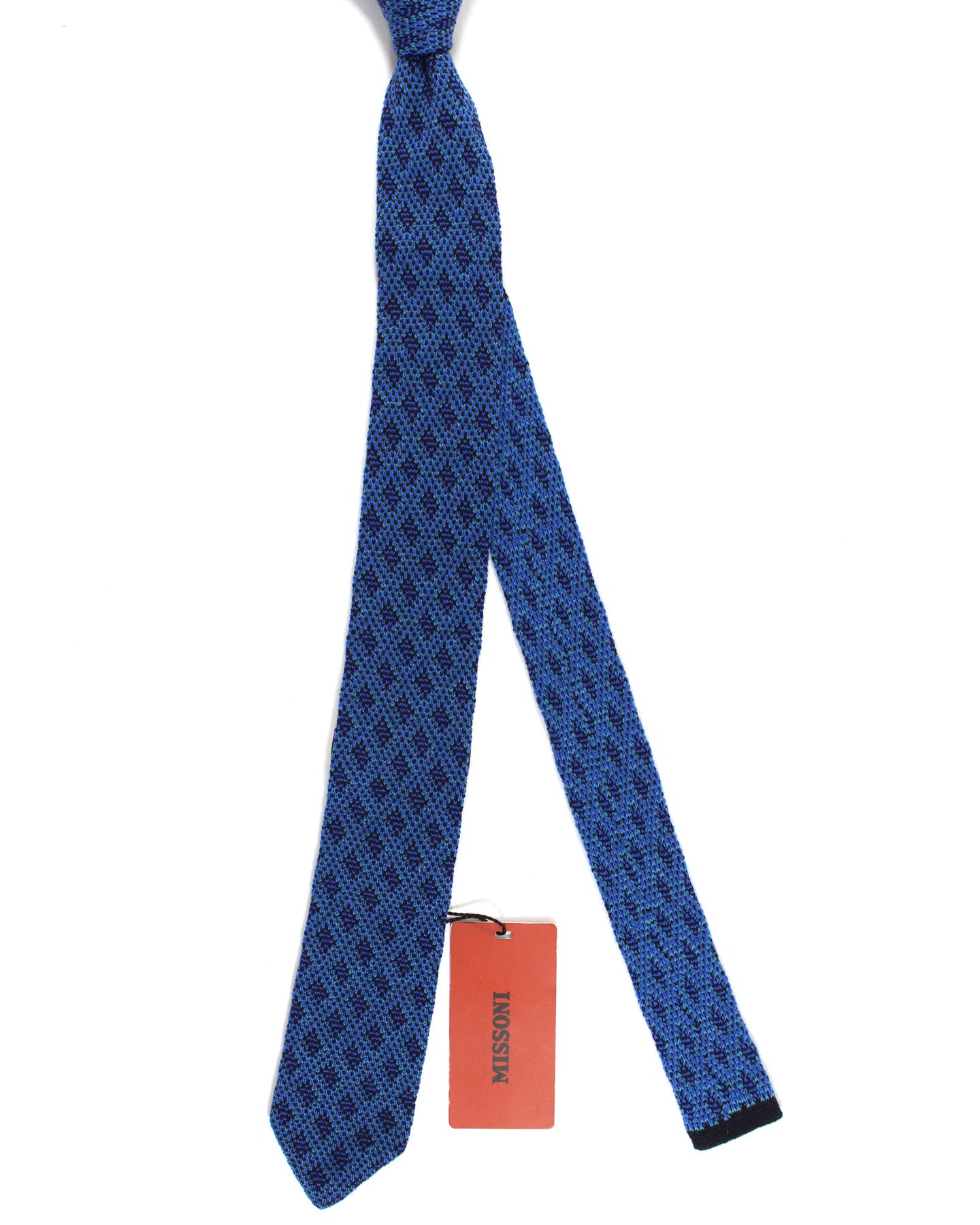 Missoni Knitted Tie Dark Blue Green Geometric Design