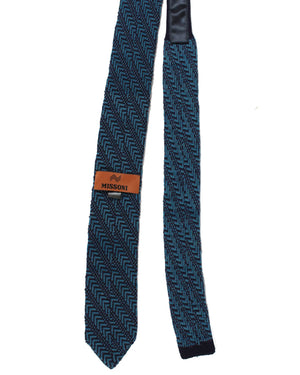 Missoni Knitted Tie Midnight Blue Black - Wool Silk