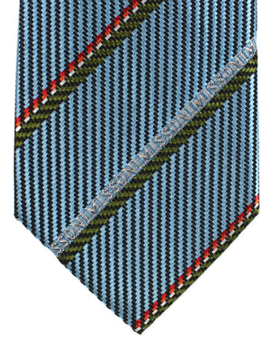Missoni Silk Necktie Metallic Blue Forest Green Stripes Design