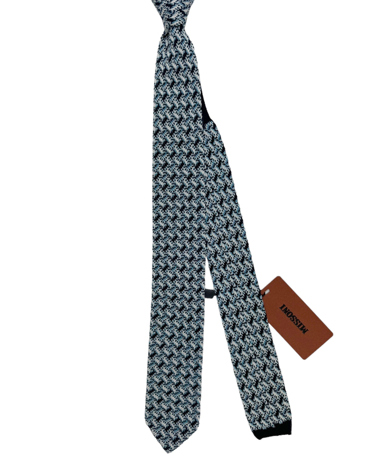 Missoni Knitted Tie White Blue Black Design - Cotton Silk