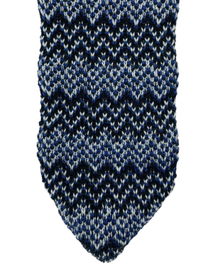 Missoni Knitted Tie Royal Blue Black Gray Silver Zig Zag - Wool Silk